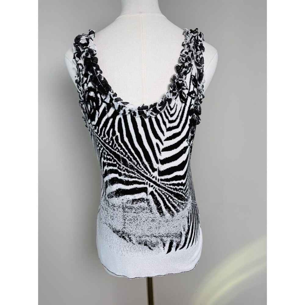 Class Roberto Cavalli Zebra Print Knit Tank Top Ruffle Neck Italy IT 46 US 12 Y2 - Picture 4 of 16